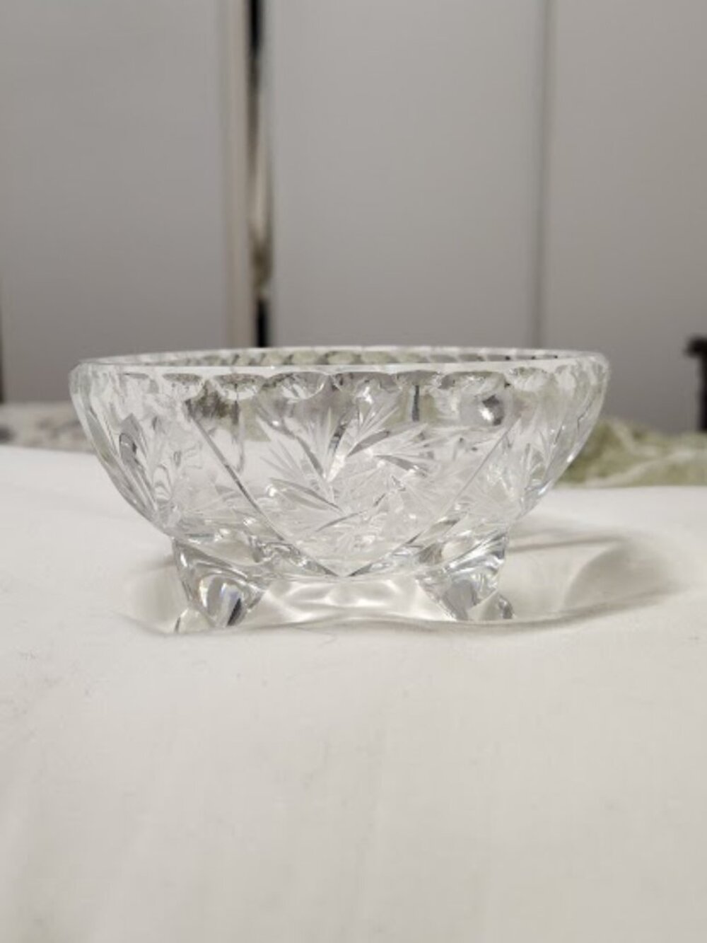 Vintage, hand-cut pinwheel pattern crystal footed bowl.